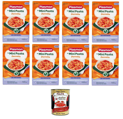 Plasmon la Mini Pasta Pennette the Mini Pens Pennette Pasta for Babies from 10+ 8 x 300 g + Italian Gourmet Polpa 400 g