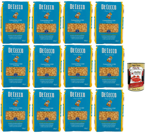De Cecco Lumachine No. 180 Durum Wheat Pasta 12 x 500 g – Short Dough in Small Shells Slow Drying ~9 h – Cooking 6 Minutes – Made in Italy + Italian Gourmet Polpa 400 g