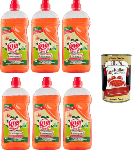 Rio Melaceto Liquid Detergent for Crockery and Cutlery, 6 x 1 Litre - with Organic Apple Cider Vinegar - Degreases Thoroughly and Eliminates Bad Odours + Italian Gourmet Polpa 400 g