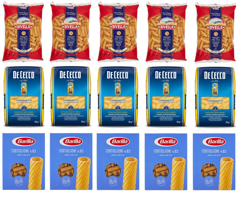 Tortiglioni Elicoidali Barilla Divella De Cecco Italian Short Pasta Test Pack (15 x 500g) Pasta