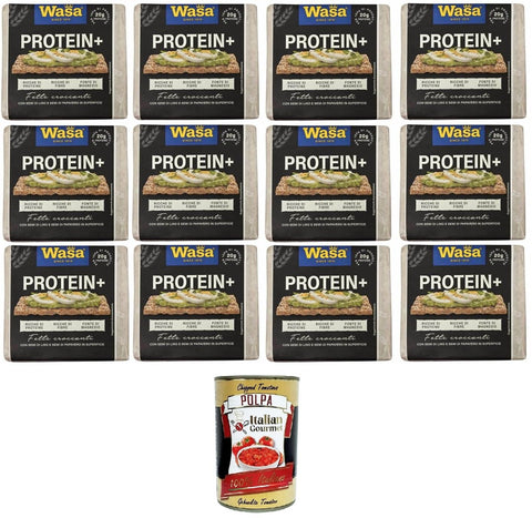 Wasa Protein+ Crispbread - Protein-Rich Wheat Crackers with Flour and Gluten - 12 x 200 g - High Protein Content, Fibre Source, Crispy & Nutritious + Italian Gourmet Polpa 400 g