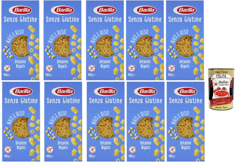 10 x Ditalini Rigati 400 g Senza Glutine Glutine Pasta Pasta, White Corn, Yellow Corn and Brown Rice Pasta + Italian Gourmet Polpa 400 g