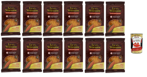 12 x Le Veneziane Pasta di Mais Penne rigate senza glutine, 100% Italian corn noodles, gluten free. Gluten free 250 g + Italian Gourmet polpa 400 g