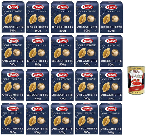 Barilla Collezione Orecchiette Pasta Made of High-Quality Durum Wheat Always al Dente (20 x 500 g) + Italian Gourmet Polpa 400 g