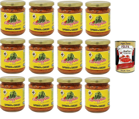 Fratelli Contorno Carciofina, Caponata di Carciofi Artichoke Caponata 12 x 200 g + Italian Gourmet Polpa 400 g