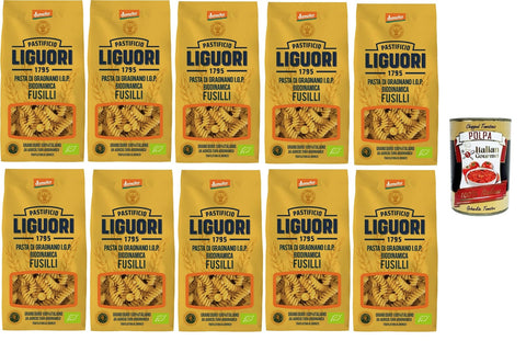 Pastificio Liguori, Pasta di Gragnano IGP Biodinamica, Fusilli Biodynamic Gragnano Pasta with IGP 10 x 400 g + Italian Gourmet Polpa 400 g