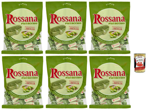 Fida Rossana Pistacchio Candy Filled with Pistachio Cream Flavour Italy Candy Lollies 6 x 135 g + Italian Gourmet Polpa 400 g