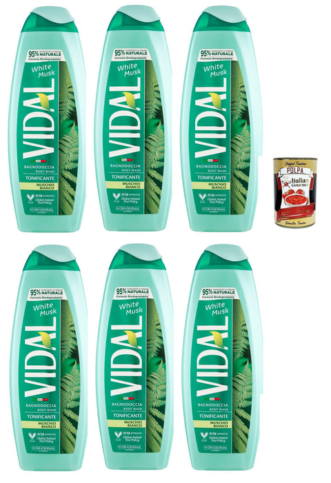 Vidal, Bagnoschiuma Muschio Bianco, White Musk White Moss Foam Baths Bath Shower Foam 6 x 500 ml + Italian Gourmet Polpa 400 g