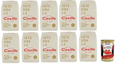 Molino Casillo, Farina integral whole grain flour flour tender whole grain wholemeal flour 10 x 1 kg + Italian gourmet polpa 400 g