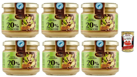 Crema Spalmabile al Pistacchio Spreadable Cream with Pistachios, Palm Oil and Gluten Free, 6 x 220 g + Italian Gourmet Polpa 400 g