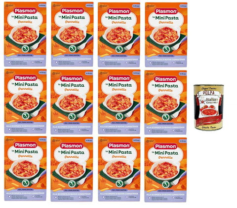 Plasmon la Mini Pasta Pennette the Mini Pens Pennette Pasta for Babies from 10+ 12 x 300 g + Italian Gourmet Polpa 400 g
