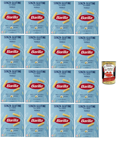 Barilla Gluten Free Fusilli - 16 x 400 g (6.4 kg) | Spiral Noodles Made of Corn & Whole Grain Rice, al Dente in 11 Minutes, Vegan & Gluten Free - Ideal for Tomato Sauces / Pesto + Italian Gourmet