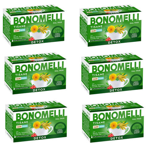 6 x Bonomelli Tisane Detox To Help Your Liver Naturally With Birch, Dandelion, Artichoke and Goji 16 Compostable Filters