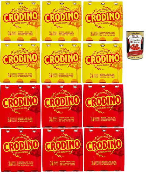 Crodino Test Pack, Biondo and Arancia Rossa, Crodino 36 x 175 ml Aperitif Bitter Italian Non-Alcoholic Aperitif Ready to Drink + Italian Gourmet Polpa 400g