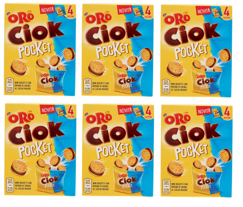 6 x Saiwa Oro Ciok Pocket Mini Biscuits Filled with Low-Fat Cocoa Cream (4 Bags of 40 g) 160 g Biscuit Cookies