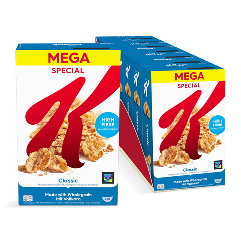 Kellogg's Special K Classic (7 x 600 g) - Crispy Grain Flakes with Whole Wheat - High Fibre Breakfast Cereals - Natural Enjoyment without Artificial Colours and Flavourings
