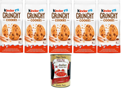 Kinder Crunchy Cookies - Crunchy Biscuits with Milk & Cocoa Pieces, 5 x 136 g - Delicious Biscuit Snacks for the Whole Family + Italian Gourmet Polpa