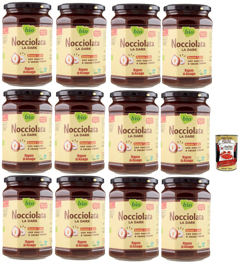 Rigoni di Asiago Nocciolata, La Dark, Dairy Free, 12 x 650 g, Hazelnut Cream without Palm Oil, Nut Nougat Cream without Palm Oil, Delicious Spread, Vegan + Italian Gourmet Polpa 400 g