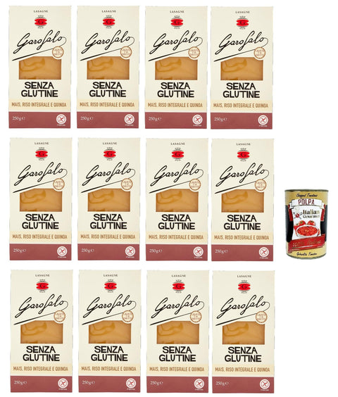12 x Lasagna Pasta Senza Glutine 250 g, Gluten Free, Lasagna Gluten Free with Corn, Full Rice and Quinoa + Italian Gourmet Polpa 400 g