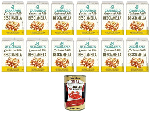 Granarolo Besciamella, UHT-Béchamel Cream for Cooking, Long-Lasting, Soft and Without Clumps, 12 x 200 ml + Italian Gourmet Polpa di Pomodoro 400 g Tin