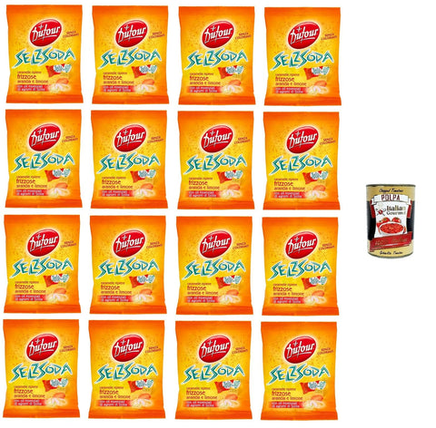 Dufour Selz Soda Sparkling Sweets with Orange and Lemon Filling 16 x 150 g + Italian Gourmet Polpa 400 g
