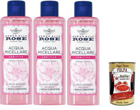 Acqua alle Rose Acqua Micellare Lenitiva per Pelli Sensibili, Rose Water Soothing Micellar Water for Sensitive Skin, 3 x 200 ml + Italian Gourmet Polpa 400 g