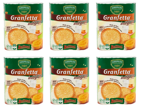 6 x Buitoni Granfetta Fette Biscottate Integrali with Whole Grain Flour 40 Fette Whole Grain Rusks Biscuits 300 g