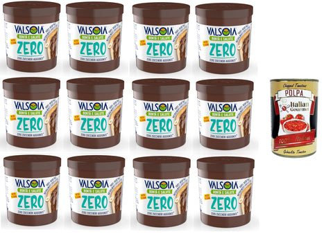 Valsoia Hazelnut Plant Cream with Cocoa and Oats, 100% Plant-Based, Gluten and Palm Oil Free, Naturally Lactose Free, Ideal for Vegans, No Added Sugar, 12 x 200 g + Italian Gourmet Polpa 400 g