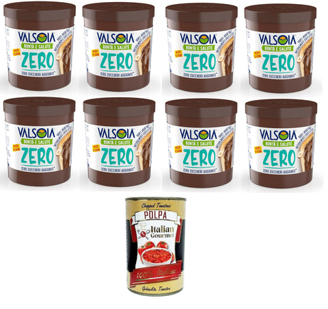 Valsoia Hazelnut Plant Cream with Cocoa and Oats, 100% Plant-Based, Gluten and Palm Oil Free, Naturally Lactose Free, Ideal for Vegans, No Added Sugar, 8 x 200 g + Italian Gourmet Polpa 400 g