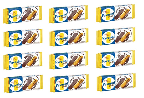12 x Barilla Pavesi Pavesini Double Eggs Biscuits with Dark Chocolate Base 60 g Italian Biscuits Cookies