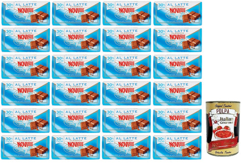 24 x Novi Cioccolato al Latte Classico Milk Chocolate Bar 30% Cocoa 100g + Italian Gourmet Polpa di Pomodoro 400g Tin