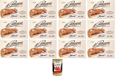 Falcone Il Piacere Ciokosnack Tortine ripiene di Crema alla Nocciola The Tart Filled with Hazelnut Cream 12 x 240 g + Italian Gourmet Polpa di Pomodoro 400 g Tin