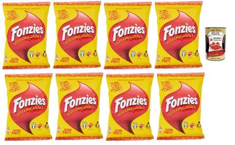 Fonzies Gli Originali Corn Snack Cheese Flavour 8 x 100 g | Crispy, Not Fried - Party & Family Pack for Aperitivo, Movie Night, Snack Box - Italian Cult Snack + Italian Gourmet Polpa