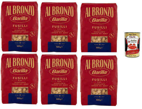 Barilla Al Bronzo Fusilli N.341 6 x 500 g - 3 kg Storage Pack, Extra Rough Bronze Texture for Maximum Sauce Content, Al Dente in 11 Minutes, 100% Durum Wheat Semolina - From Italy + Italian Gourmet