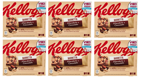 6 x Kellogg's Barretta Mandorle e Cioccolato Almond and Chocolate Bars (4 x 32 g) 128 g Bar with 41% Dried Fruits