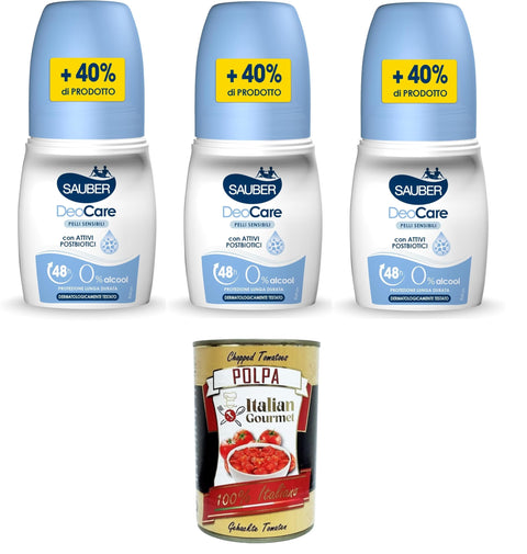 Sauber DeoCare Pelli Sensibili Roll-On DeoCare Sensitive Skin Roll-On 3 x 70 ml + Italian Gourmet Polpa 400 g