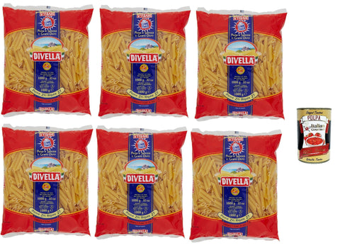 Divella Pasta 100% Italian Penne Ziti Rigate 27, Durum Wheat Semolina Pasta, Cooking 9 Minutes 6 x 500 g + Italian Gourmet Polpa 400 g