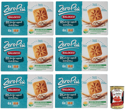 6 x Balocco Zero Più Biscotti without added sugar, biscuits with rice flour, oatmeal and extra crunchy, pack of 230 g + Italian Gourmet Polpa di Pomodoro 400 g tin