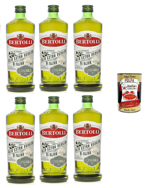 Bertolli Extra Original Virgin Olive Oil Pack of 6 x 1000 ml + Italian Gourmet Polpa