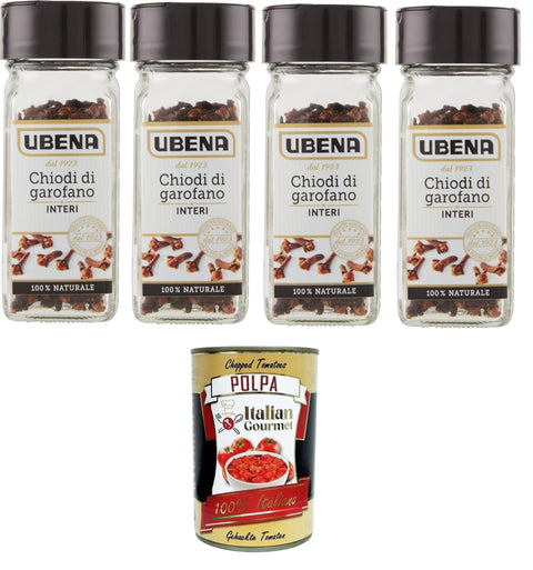Ubena, Chiodi di Garofano Interi, Whole Cloves, Ideal for Flavouring Creams, Meat Dishes and Infusions, 4 x 25 g Glass Format + Italian Gourmet Polpa 400 g