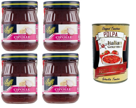 Biffi Salsa di Cipolle per formaggi Onion Sauce for Cheese 4 x 100 g + Italian Gourmet Polpa 400 g