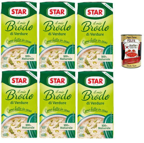 Star Il Mio Brodo di Verdure, 6 x 1 L, Vegetable-Ready Made Liquid Broth, 100% Natural, No Preservatives, Gluten-Free and Unhealthy Glutamate + Italian Gourmet Polpa 400 g