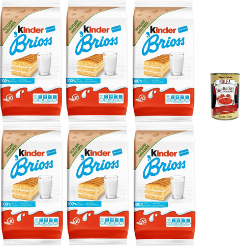 Children's Brioss 10 Snacks Sponge Cake, Natural 100% Italian Milk Filling, Excellent for Breakfast and Snack, 6 x 270 + Italian Gourmet Polpa 400 g
