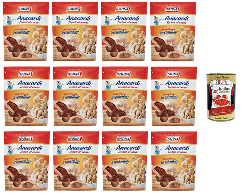 Fatina- Anacardi Tostati al Cacao Roasted Cashew Nuts with Cocoa 12 x 130 g + Italian Gourmet Polpa 400 g