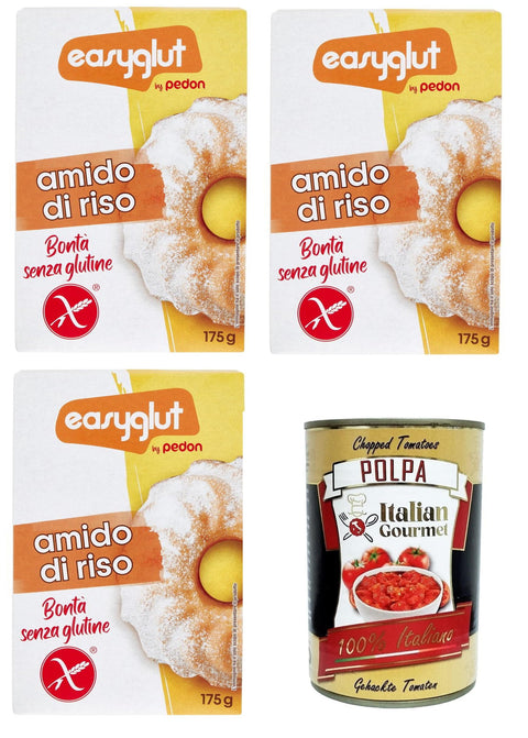 Pedon Easyglut Amido di Riso Rice Starch 3 x 175 g + Italian Gourmet Polpa di Pomodoro 400 g