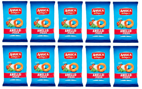 10 x Amica Chips Anello Pizza Corn Snacks with Pizza Flavour Salty Snack 125 g Bag