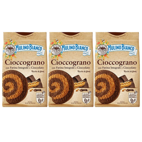 MULINO BIANCO Cioccograno Italian Shortbread Pastry Made of Whole Grain Flour and Dark Chocolate 330 g x 3 Packages (Cioccograno, x3)