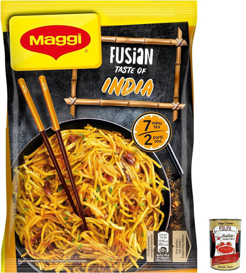 3 x Maggi Fusian Taste of India Instant Noodles with Spices (2 Servings) 118 g + Italian Gourmet Polpa 400 g