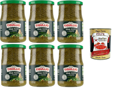 Tigullio GranPesto Alla Genovese, 100% Italian Basil, Gluten Free and No Added Preservatives 6 x 500 g + Italian Gourmet Polpa 400 g