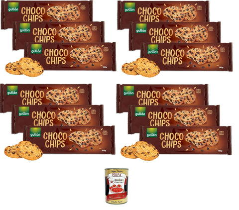 Gullon Choco Chips Golosi Biscotti Cookies with Gocce di Cioccolato Fondente, Choco Chips Delicious Biscuits with Dark Chocolate Chips, 12 x 150 g + Italian Gourmet Polpa 400 g
